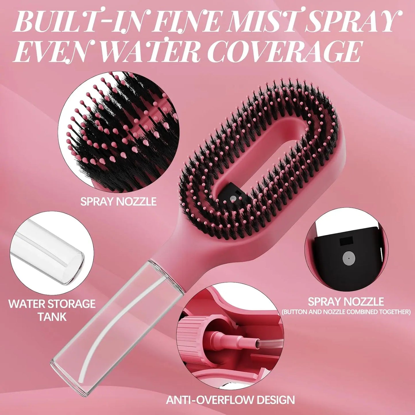 2-in-1 Detangling Hair Brush With Fine Mist Spray