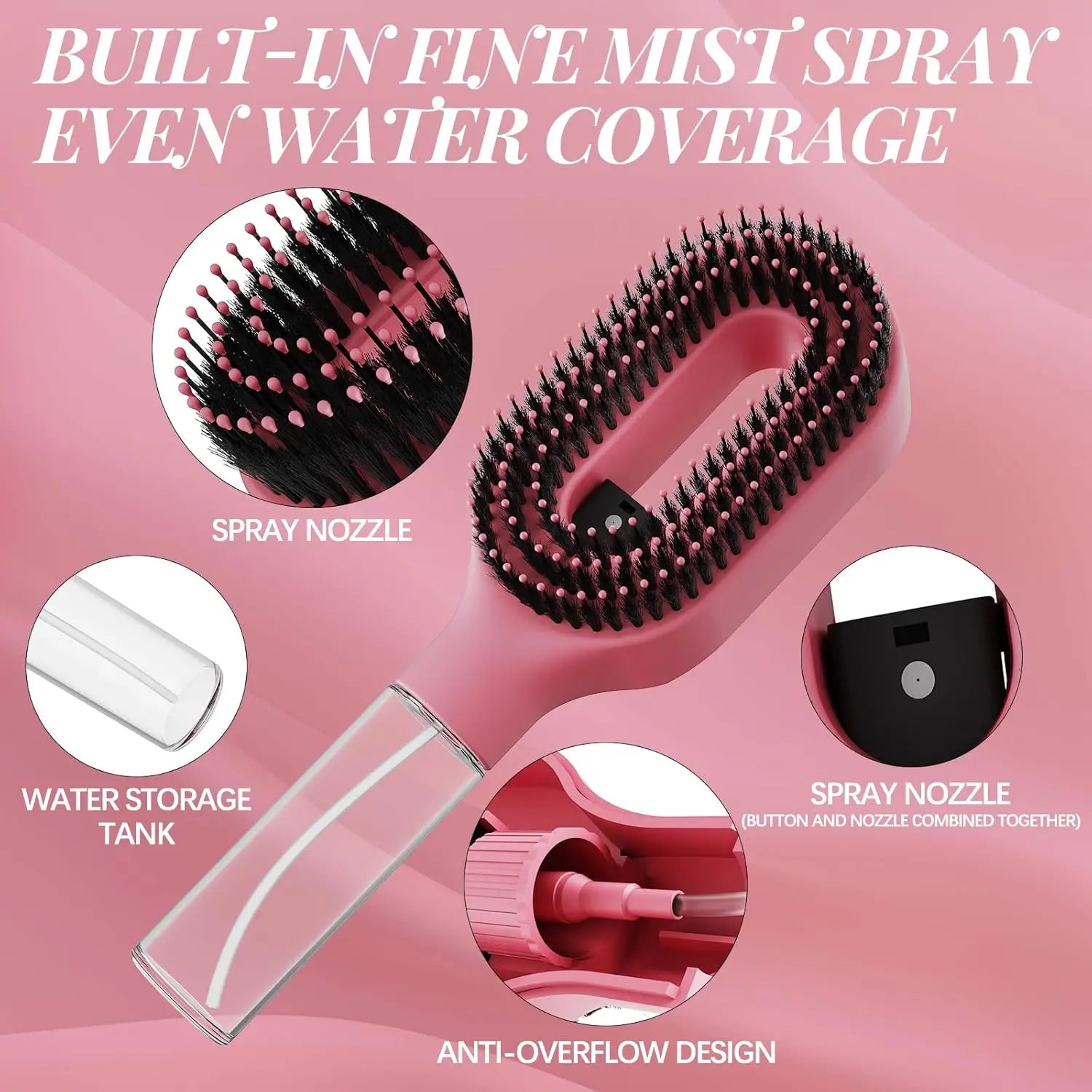 2-in-1 Detangling Hair Brush With Fine Mist Spray