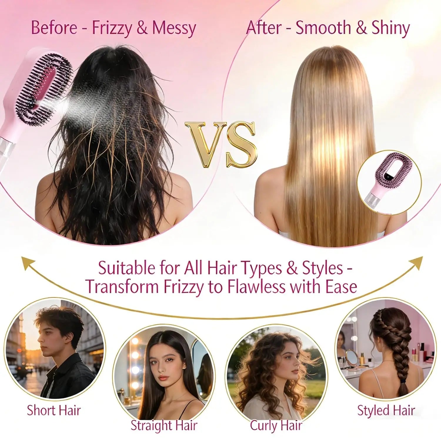 2-in-1 Detangling Hair Brush With Fine Mist Spray