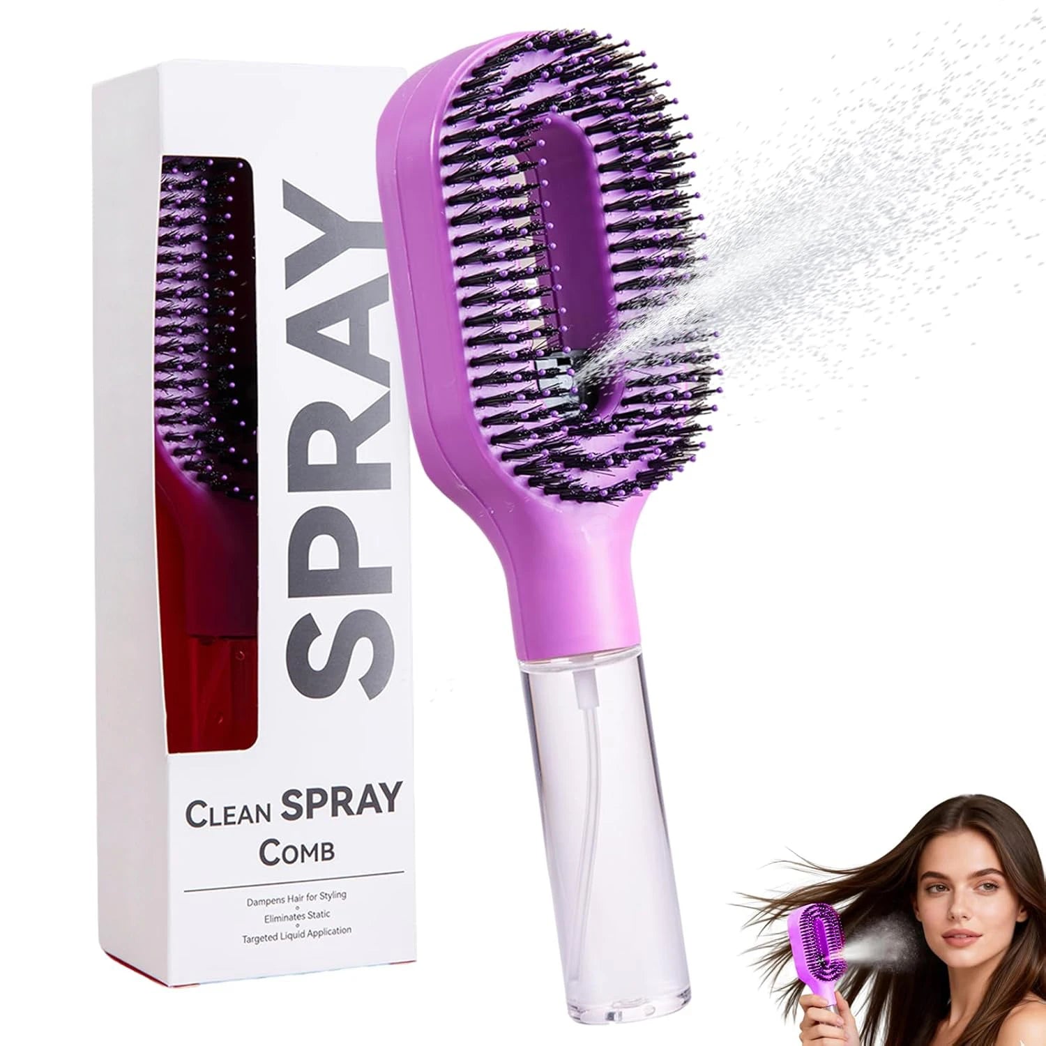 PURPLE Color 2-in-1 Detangling Hair Brush With Fine Mist Spray